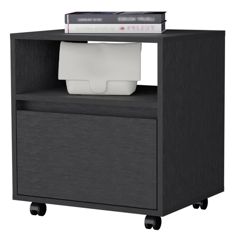 Élégante table de chevet à roulettes de couleur noire pour l'organisation de la chambre à coucher, Noir