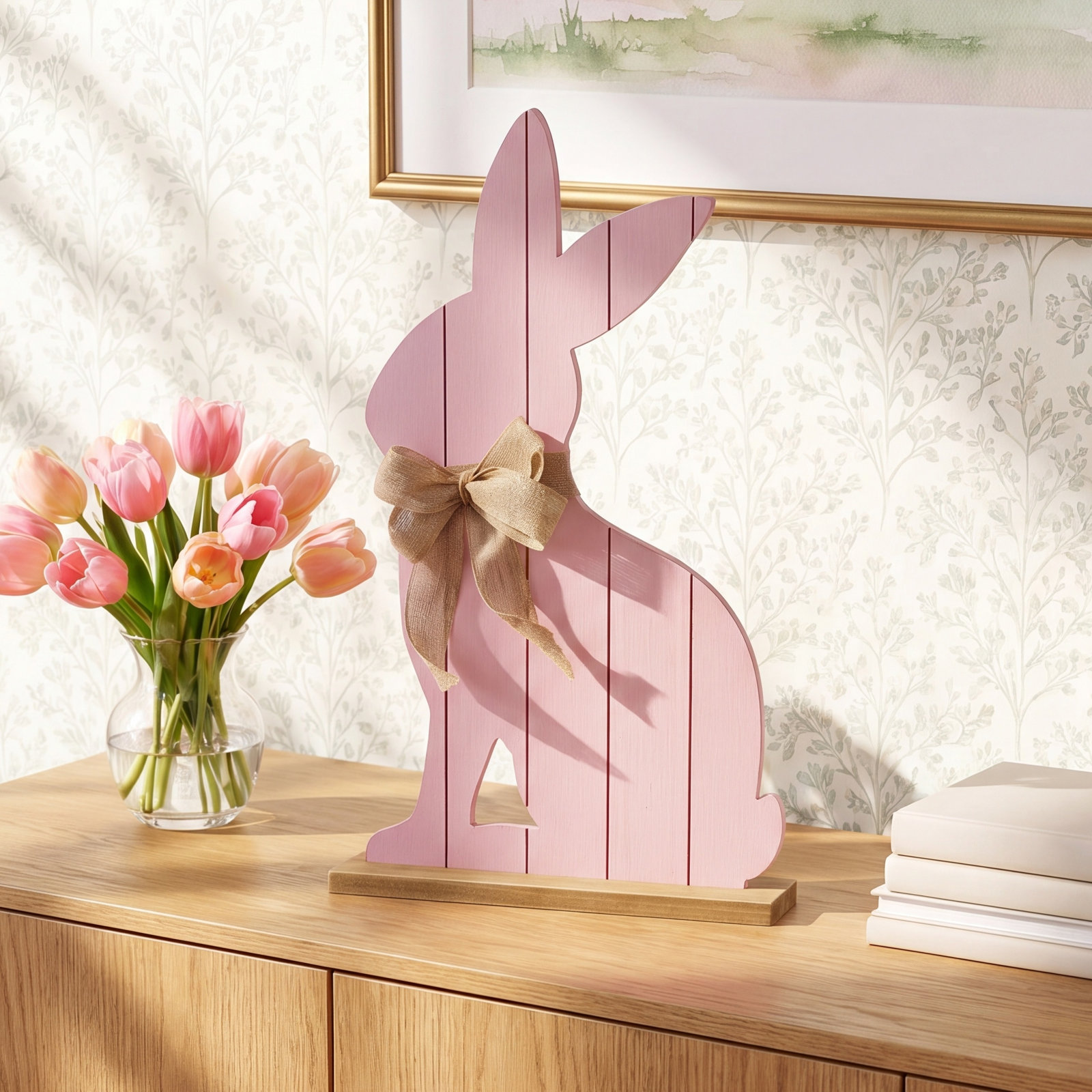 Wooden Pink Bunny Porch Decor
