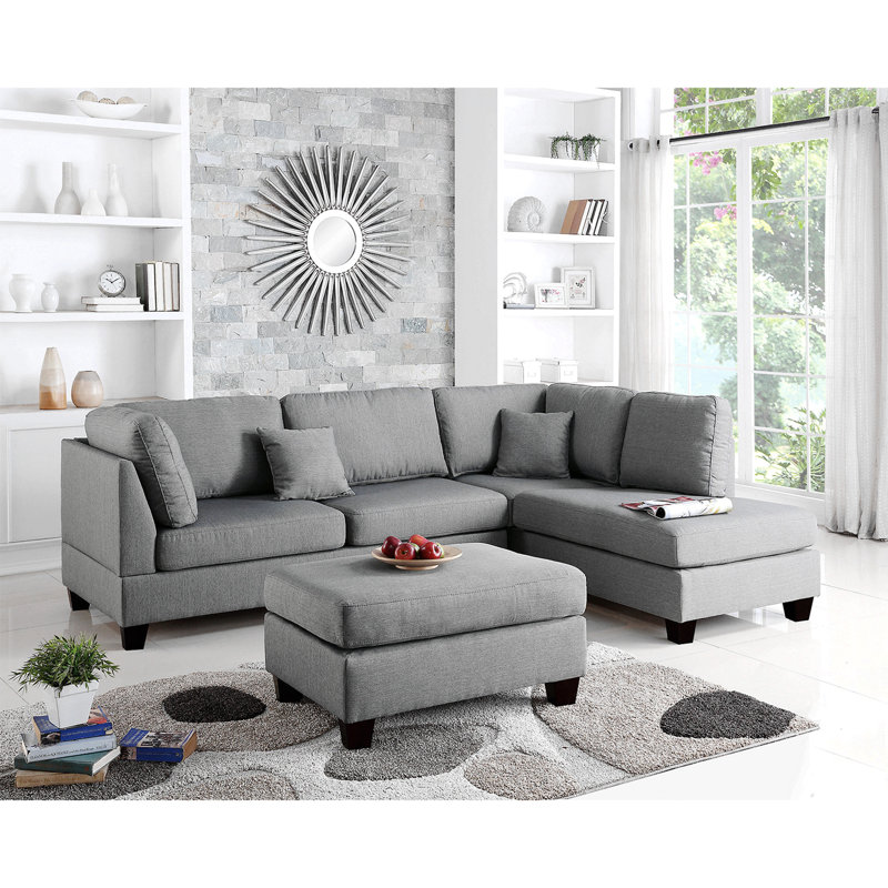 Reversible Polyfiber Sectional Sofa With Ottoman