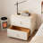19.7" French Luxury Off-White Nightstand, 2-Drawer Solid Wood Bedside Table with Microfiber Leather Wrap, Fully Assembled, No Assembly Required-1541686713