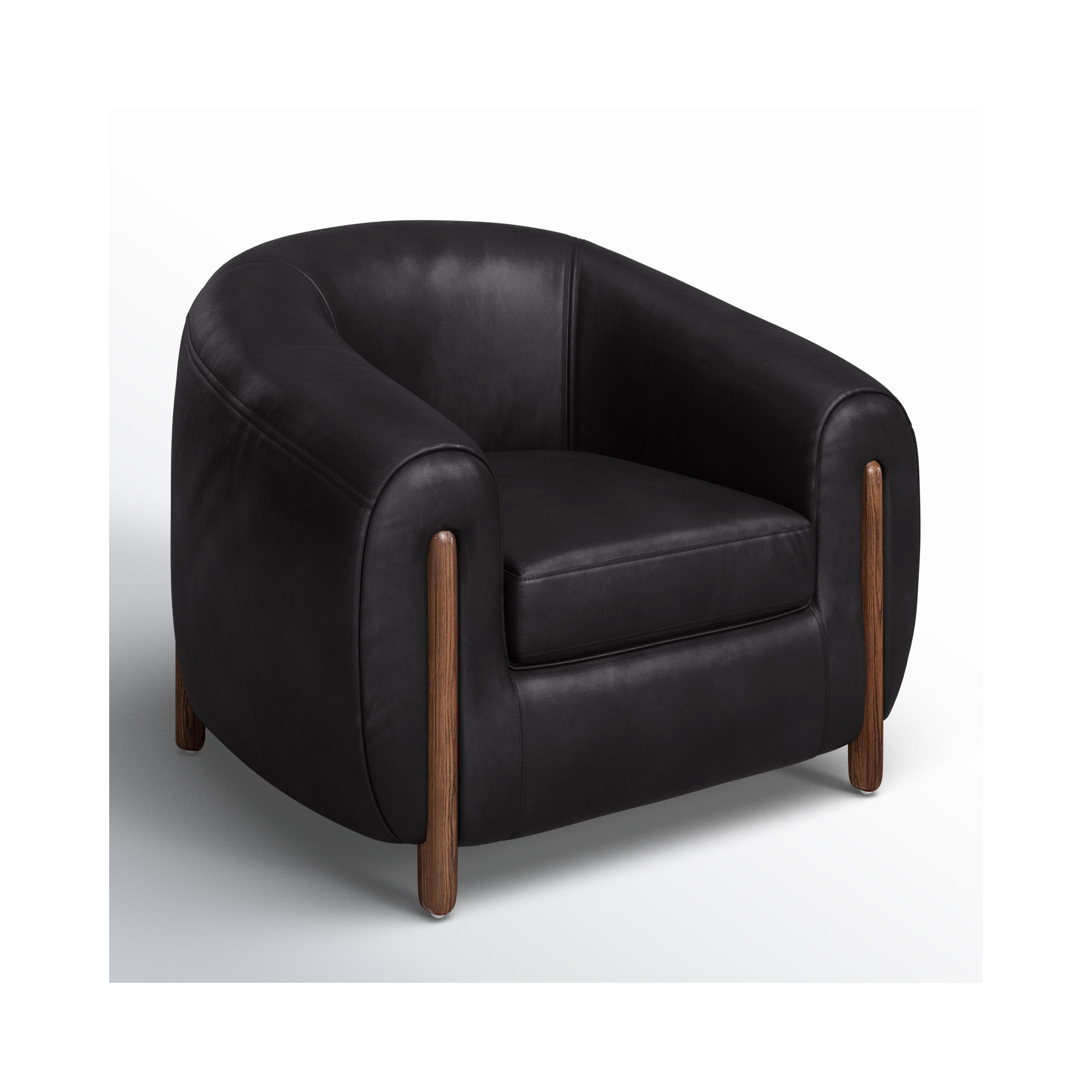 Bruno 38" W Barrel Chair, Heirloom Black Leather