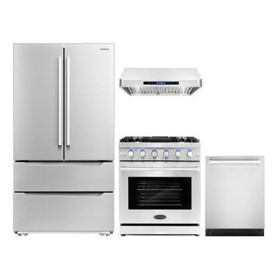 4 Pieces Kitchen Package with French Door Refrigerator & 30"" Freestanding Gas Range -  Cosmo, COS-4PKG-232