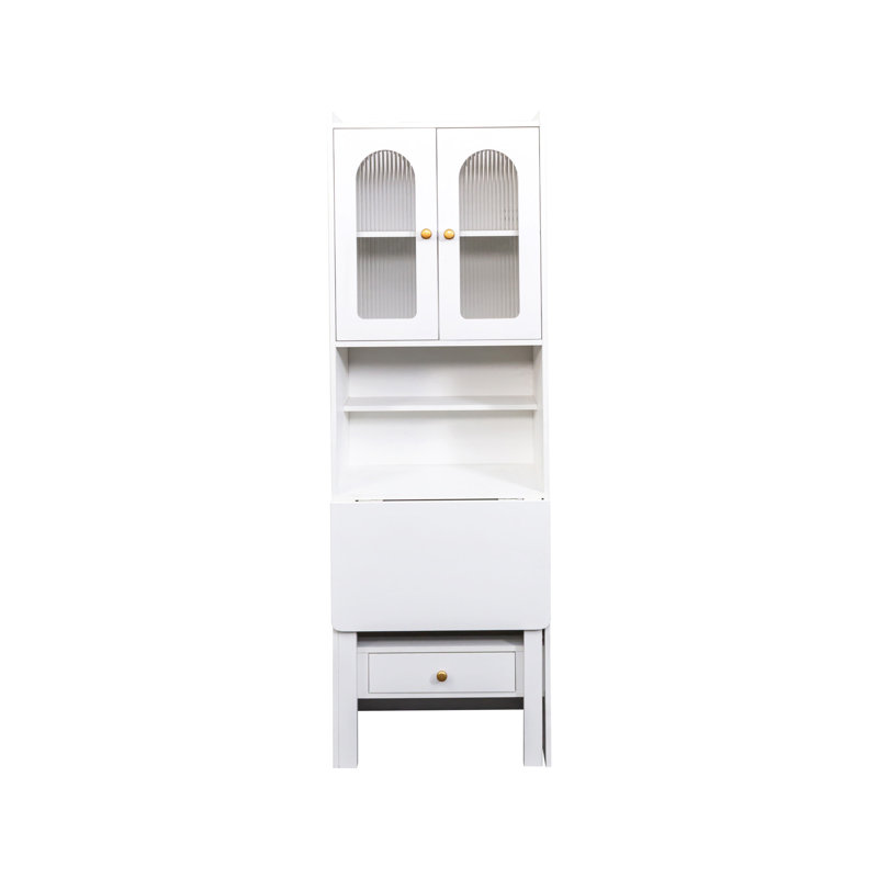 Fold-Out Convertible Writing Table,  Desk Cabinet With Shelf And Drawer Multi-Function Home Office Workstation, White