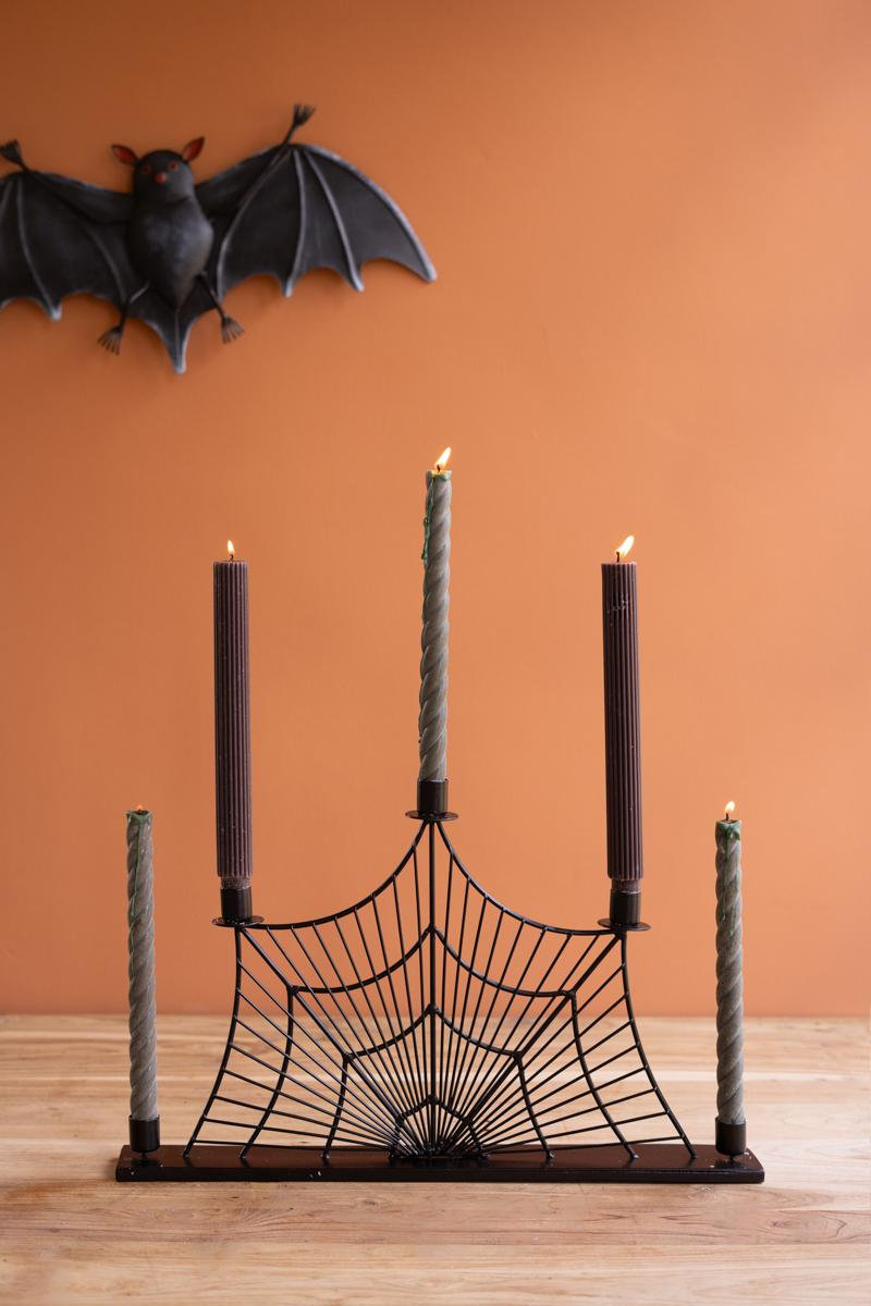  Halloween Spider Web Wire Taper Candle Candelabra Black Metal - 19.50" L