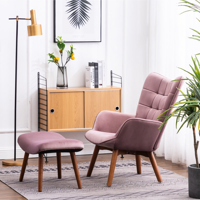 Chaise d'appoint mauve avec revêtement en velours soyeux et confortable, structure en bois d'hévéa massif, capitonnage à boutons, garniture en l 30,33 po x P 33 po x H 25,6 po x P 17,5 po, support luxueux