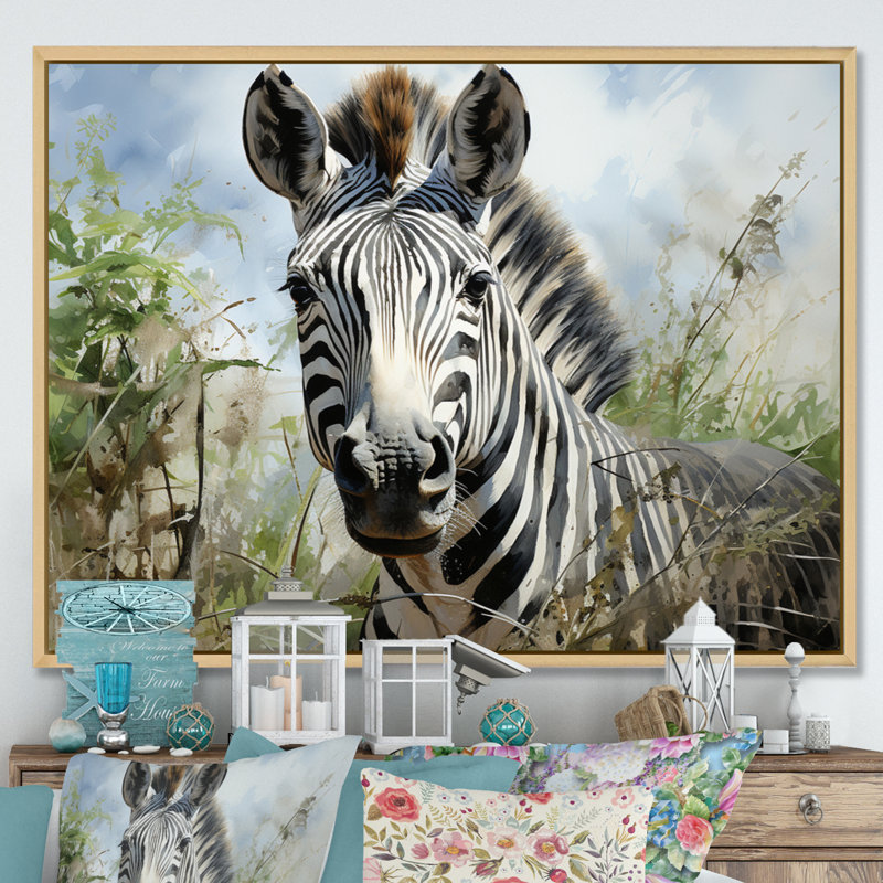 Zebra Stripes In Jungle, reproduction d'art sur toile, H 30 po x l 40 po x P 1,5 po, Naturel