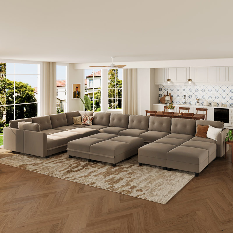 Zendajas Upholstered U-Shaped Sectional Reversible, Camel Faux Leather