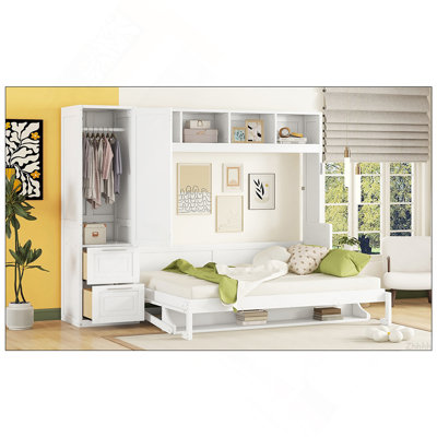 Queen Size Murphy Bed Wall Bed with Closet and Drawers