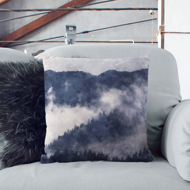 Waxing Moon over the Forest Painting Cushion with Filling, 40cm H x 40cm W x 15cm D, Black