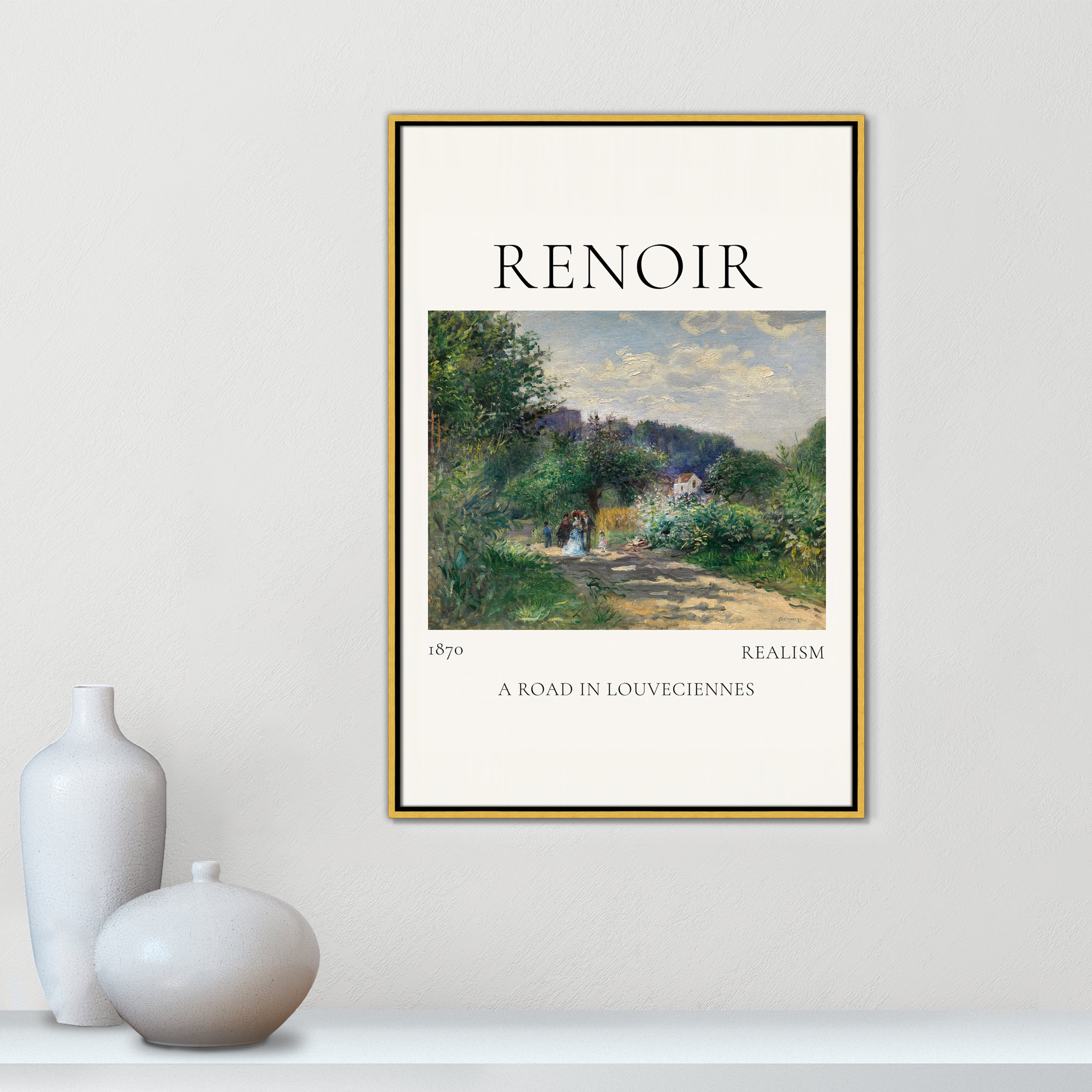Old Masters Collection " A Road In Louveciennes " by Auguste Renoir, 37.5" H x 25.5" W x 2" D, Gold Floater Frame, No