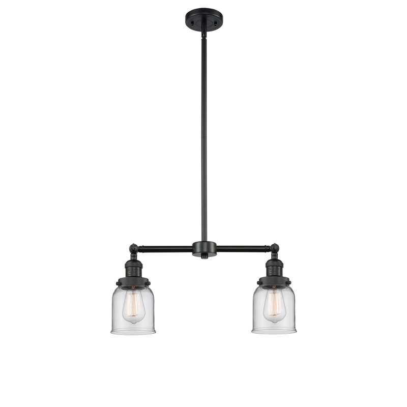 Bell - 2 Light 21" Island Light, Matte Black, 6 Watt Vinage LED Bulb, Clear