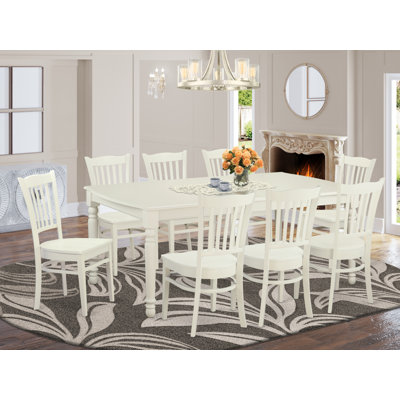 Ensemble de table de cuisine 9 pièces comprenant une table de salle à manger rectangulaire avec rallonge papillon et 8 chaises de salle à manger, 42 po x 78 po, lin blanc