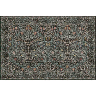 Tapis d'entrée lavable vert foncé - tapis d'intérieur pour la salle de bain, petits tapis antidérapants pour la salle de bain, tapis floral rétro pour la cuisine, décoration de l'entrée boho (vert foncé 2 x 3)