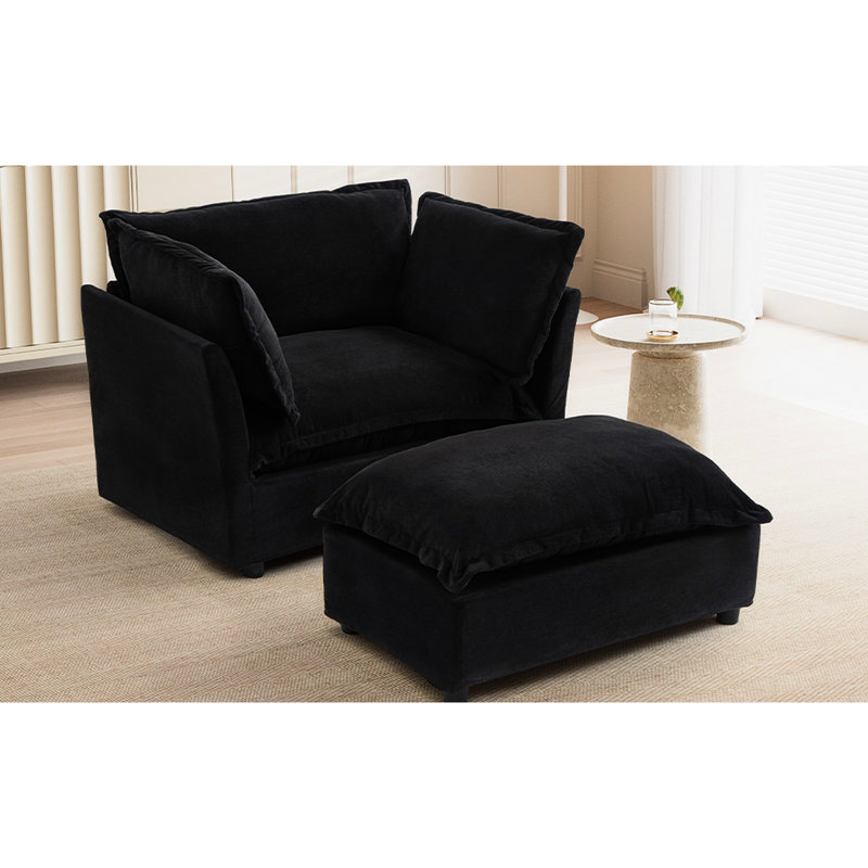 Fauteuil rembourré de 47 po avec tissu en chenille mobile, siège de soutien et élégant pour lire dans le salon Coussin de chaise confortable, coussins rembourrés