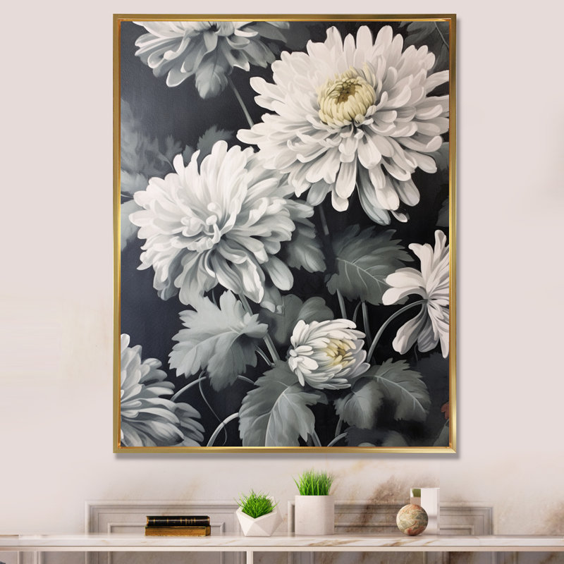 Natures Chrysanthemums Melody sur toile, Cadre flottant doré, H 32 po x l 16 po x P 1 po