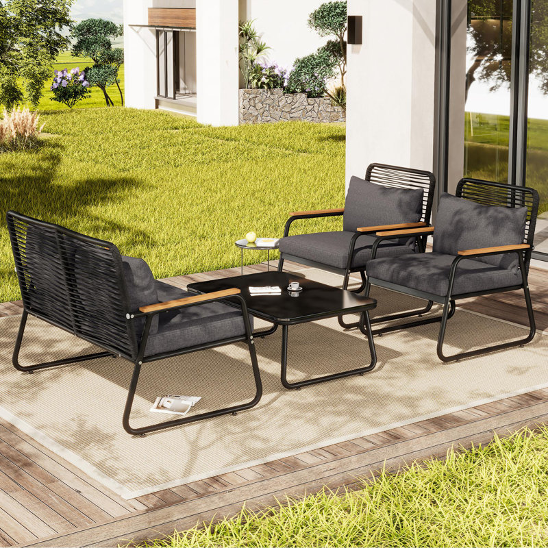 Outdoor Furniture Garden Lounge Set For 4 People, Black, Black