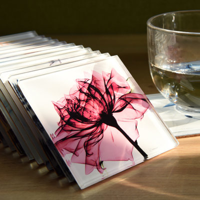 Sous-verres en verre blanc avec fond en liège Pretty Bouquet