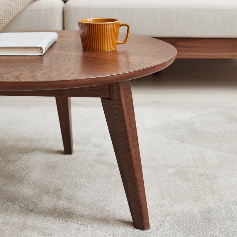 Table basse ronde moderne en chêne massif 29,5 po Fjord, L 29,53 po, Chêne brun, 1