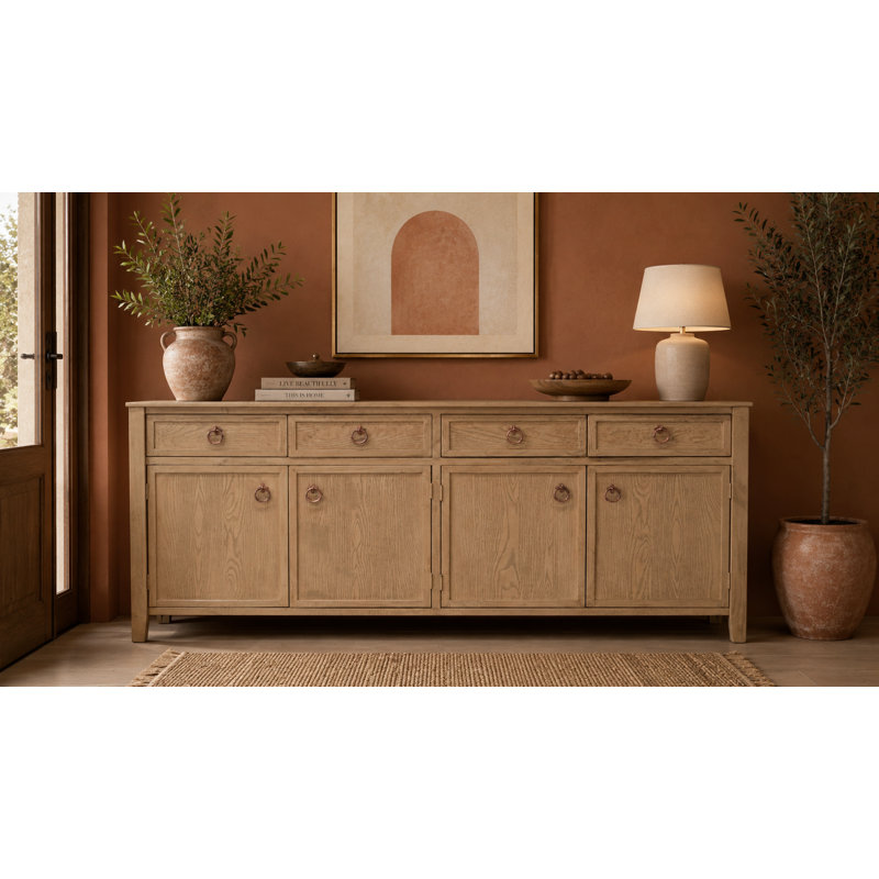 Rustic-Modern Distressed Black Solid Wood Sideboard, Cabinet