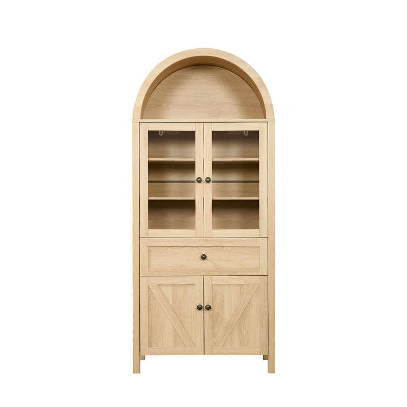 71" Arched Storage Bookcase, Display Cabinet, Natural