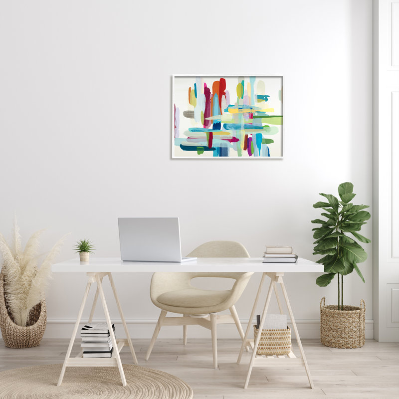 «Cross Hatch Abstract» par Third and Wall - reproduction d'art, Giclée encadrée blanc bord de mer, H 30 po x l 24 po x 1,5 po