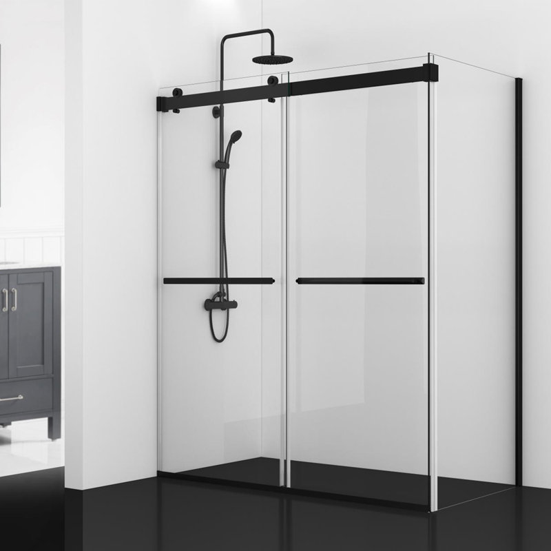 Spezia 60'' W 76'' H Frameless Rectangle Reversible Shower Enclosure, Black