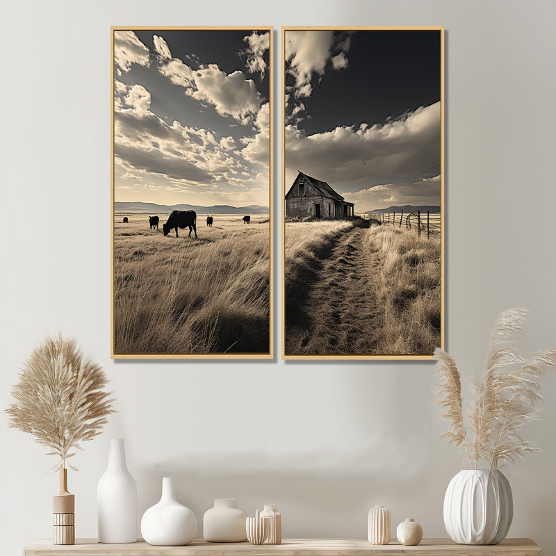 Bétail «Horizon silencieux III» - grand art mural, 20" H x 24" W, Impression encadrée flottante, Cream