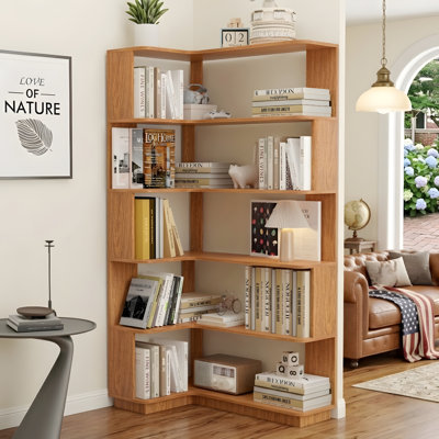 Freestanding L-shaped corner bookshelf