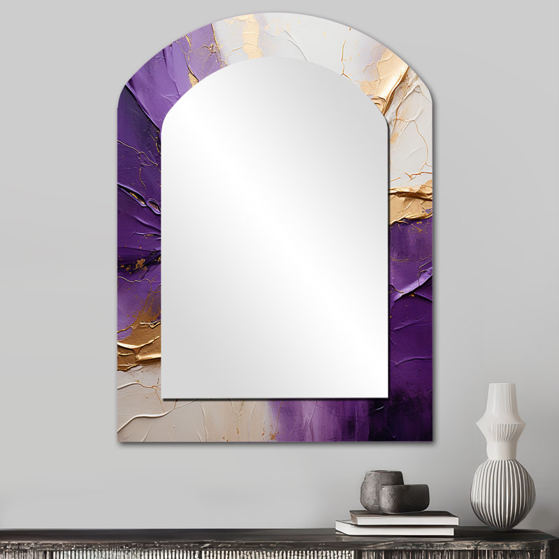 Or et mauve lunaire - miroir mural unique à forme irrégulière, miroir asymétrique moderne, art métallique imprimé abstrait
