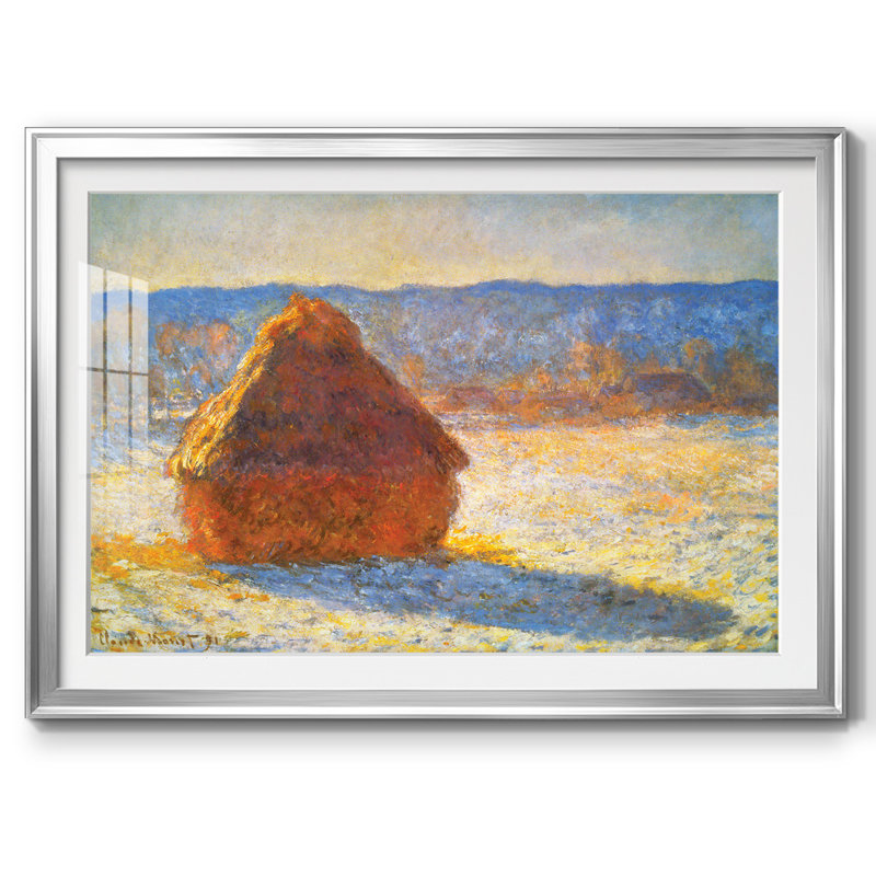«Haystacks In Snow» par Claude Monet - Reproduction d'art, emmêlée et encadrée sous verre acrylique, grand art mural, Argent