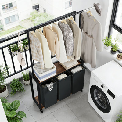 Chariot à linge, chariot à linge roulant avec support suspendu et support de rangement | Panier à vêtements avec roues verrouillables | Organisateur de rangement pour panier à linge convenant aux salles de lavage, aux chambres et aux salles de bain