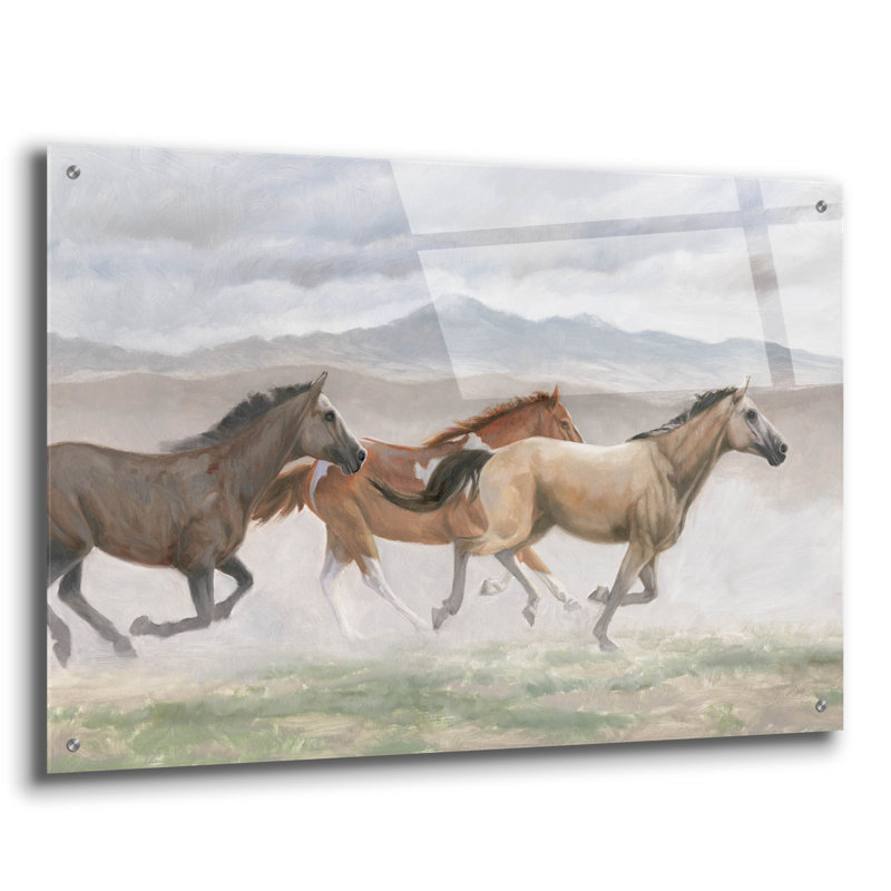 «Wild Horses» par Wellington Studio, art mural en verre acrylique, H 24 po x l 36 po x P 0,2 po