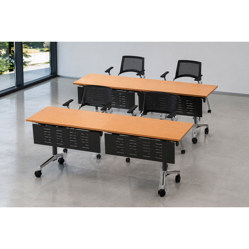 Tables de formation mobiles professionnelles avec prises électriques intégrées et chaises de travail gigognes | Ensemble de 2 tables et 4 chaises | Tables de formation gigognes pliantes de 203 cm (80 po) | Mobilier pour salles de conférence et salles de classe | Hêtre 4 places