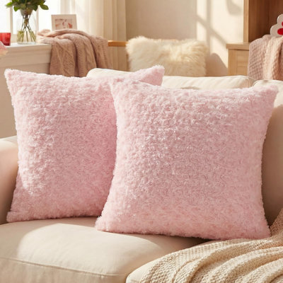 Paquet de 2 housses de coussin texturées roses 20 po x 20 po, rose | Même tissu texturé tourbillon rose sur les deux côtés, fermeture à glissière dissimulée, lavable à la machine, non délestage, grand teint, insert non inclus.