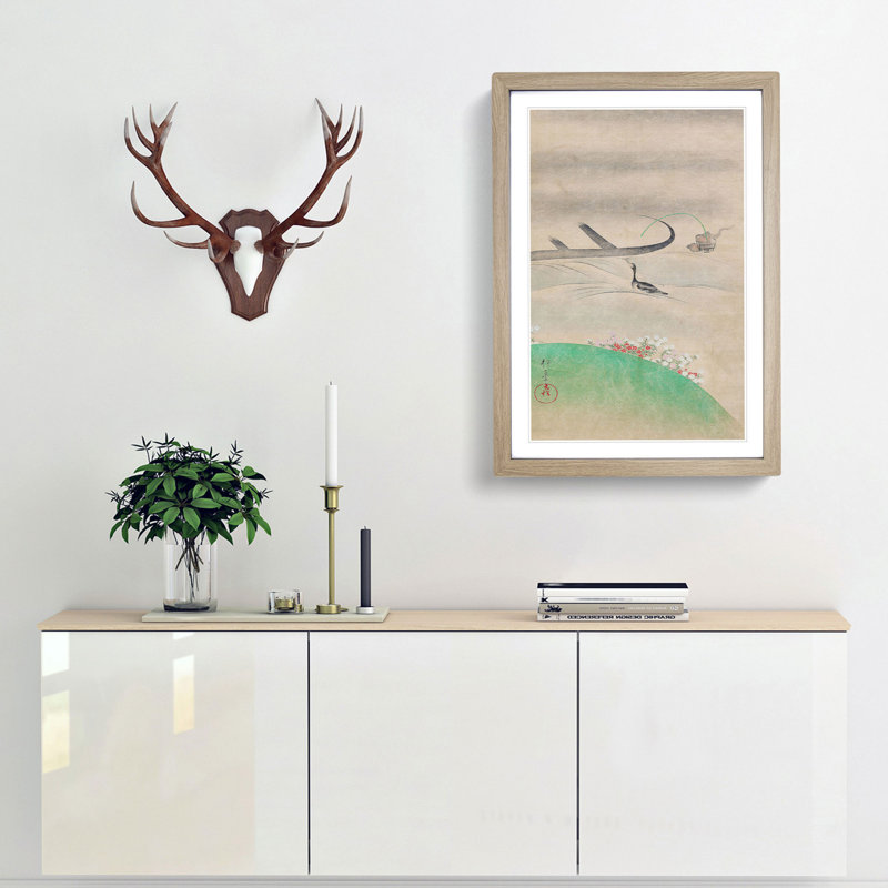 Cormorant Bird Fishing by Sakai Hoitsu - Picture Frame Painting Print, 65cm H x 48cm W x 2cm D, Oak Framed