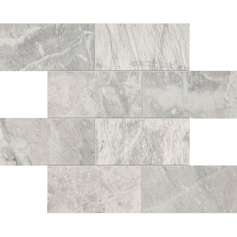 Carreau de mosaïque de mur et de plancher en porcelaine empilée 3 po x 6 po Fossil, Gris