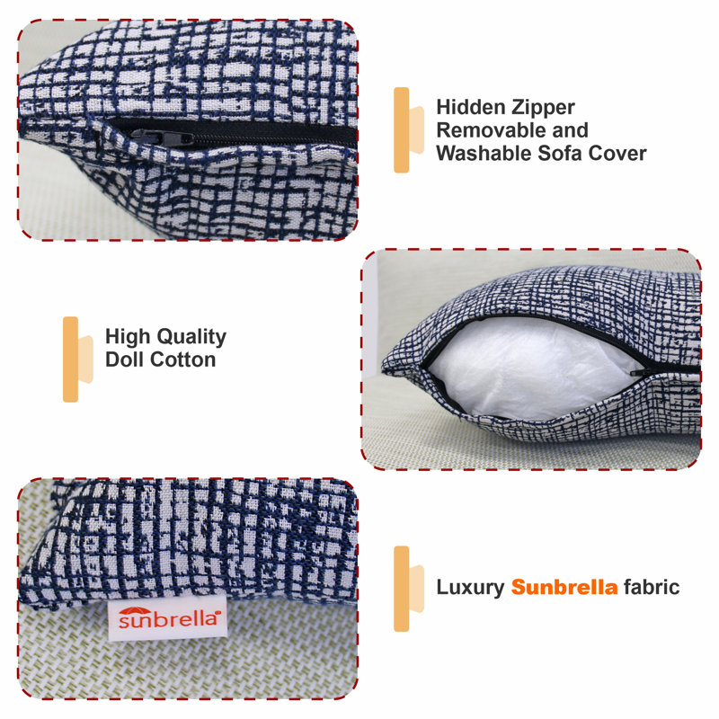 Coussin intérieur / extérieur (ensemble de 2), À carreaux, bleu