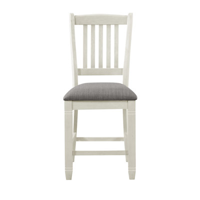 Antique White Finish Counter Height Chairs  2Pcs , Textured Grey Fabric, Dining Wood Frame 2Pc Chairs, Fabric Upholstery, Solid Construction