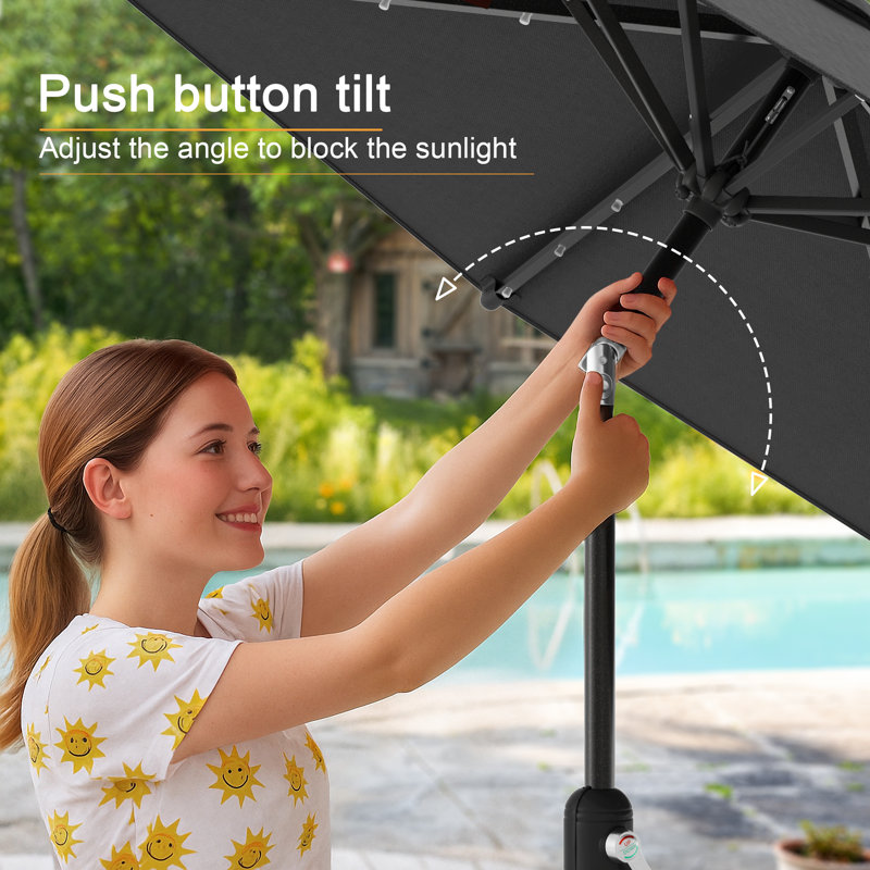  Parasol de marché 9 pi, Noir, H 92,5 po x l 108 po x P 108 po