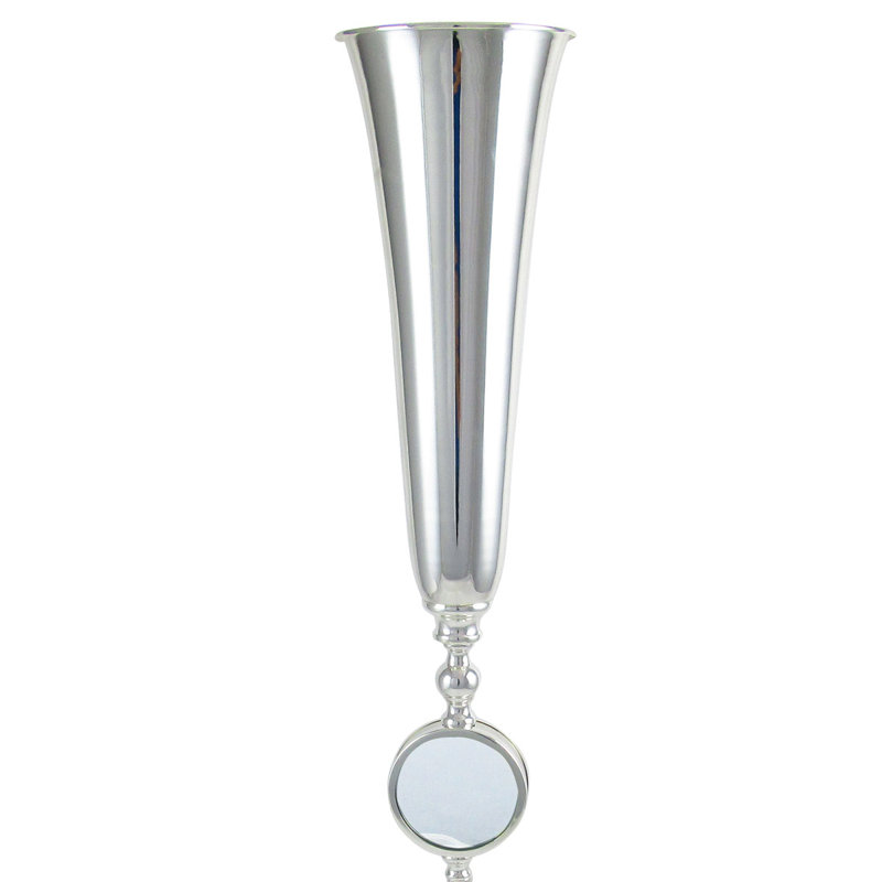 Large Silver Decorative Metal Table Vase with Reflective Mirror