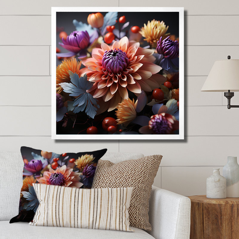 Neon Flourish Pink Cornflowers IV sur toile, Cadre photo blanc, H 24 po x l 24 po