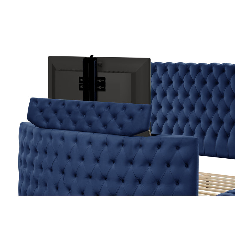 Kavinda Upholstered TV Bed Storage Bed, King, Navy