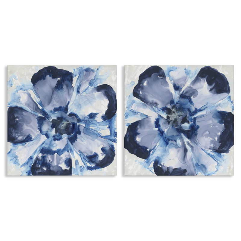 Ensemble de 2 toiles de fleurs de verre bleues, design par June Erica Vess, H 17 po x l 17 po