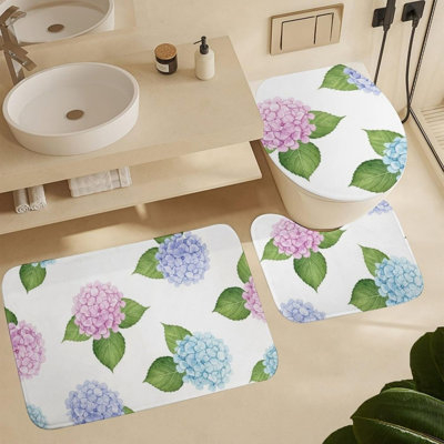 Ensemble de 3 tapis de salle de bain à motif floral hortensia mauve