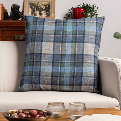 Lockwood Wool Check Cushion in Denim Blue