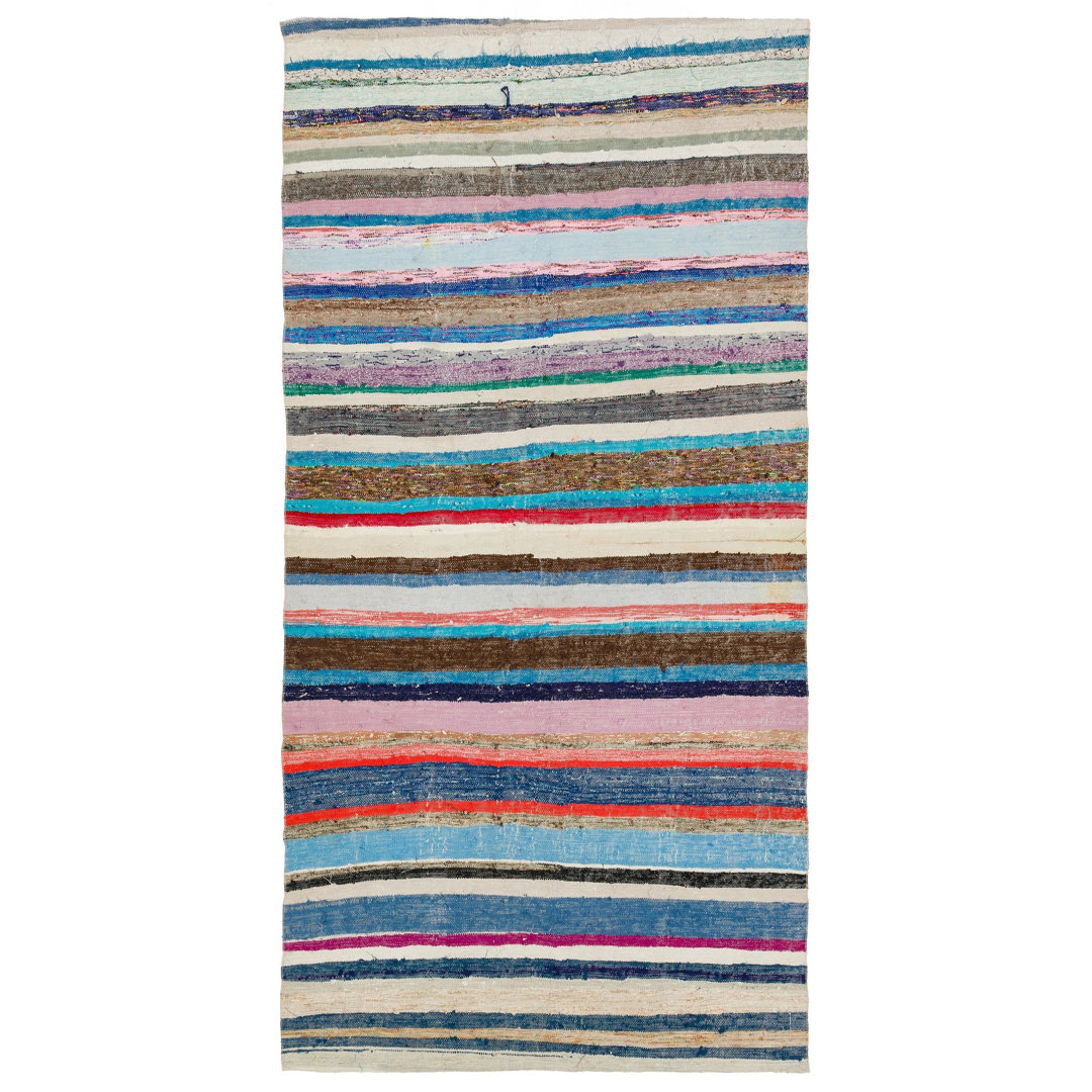 Girit Beige Striped Wool Handmade Area Rug