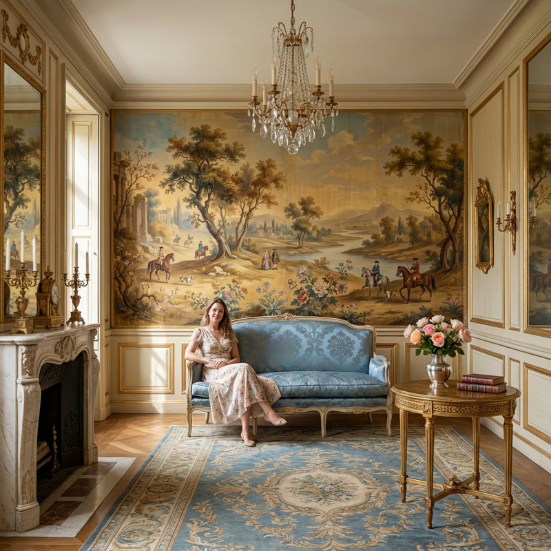 Décoration murale pastorale classique, 140" x 108", Peler et coller
