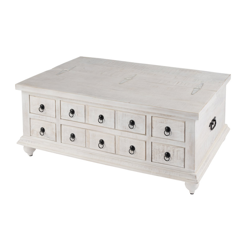 Table basse rectangulaire à 6 tiroirs en bois massif l 47 po Aricia