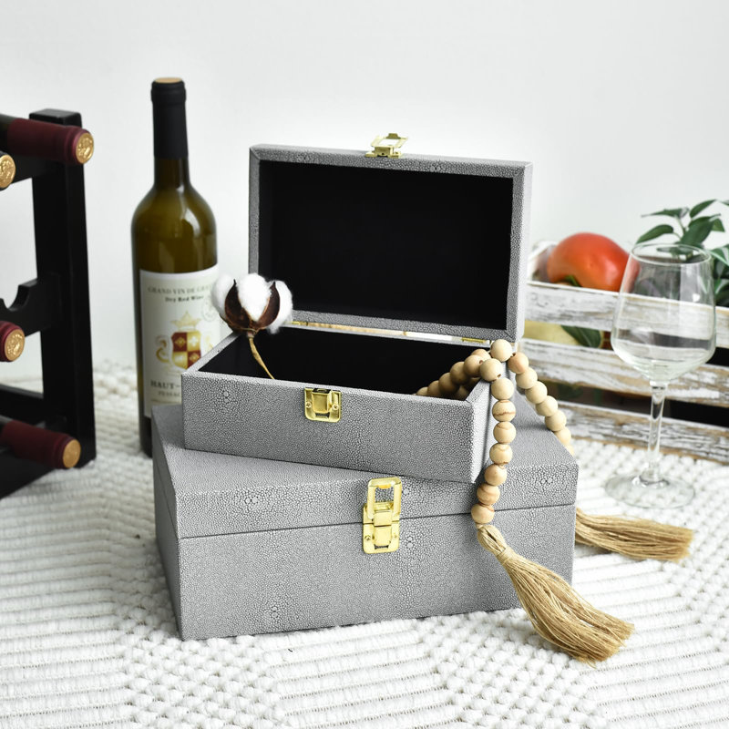 Ensemble de 2 boîtes de rangement en faux cuir chagrin