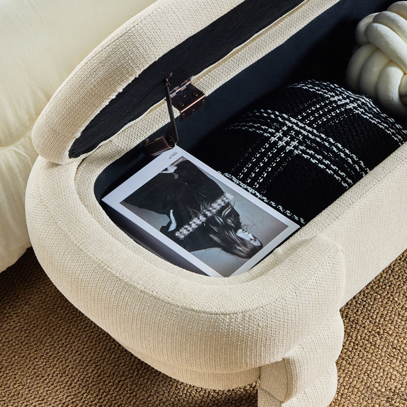 Banc de rangement en chenille avec compartiment caché, Beige, Beige